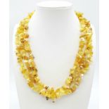 A Three Row Natural Citrine Chip Necklace with 925 Silver Clasp. 40-46cm.