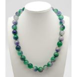 A Purple-Green Jade Necklace and Matching Bracelet. 12mm beads. Expandable bracelet. Necklace -