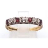 9K YELLOW GOLD DIAMOND & RUBY HALF ETERNITY RING 2G SIZE O