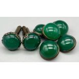 A Pair of Jade Cufflinks, Along with 6 Jade Buttons.