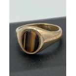 9 carat GOLD,TIGERS EYE RING. Full UK hallmark. Complete with ring box. 4.33 grams Size L 1/2.