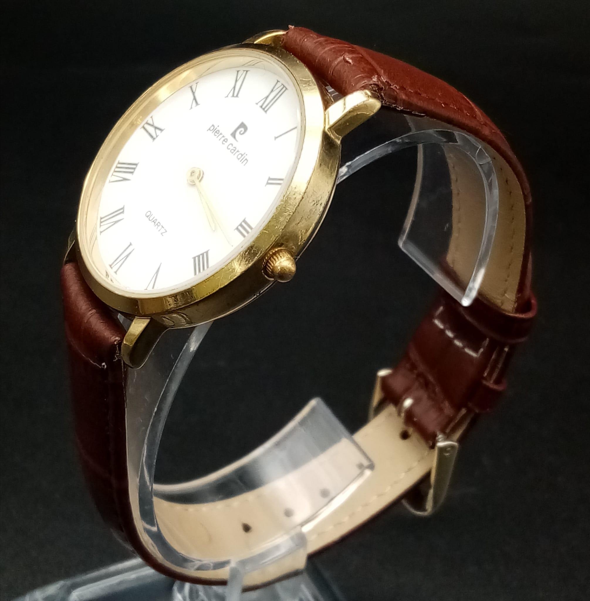 A Vintage Pierre Cardin Quartz Gents Watch. Brown leather strap. Two tone case - 35mm. In good - Image 2 of 7