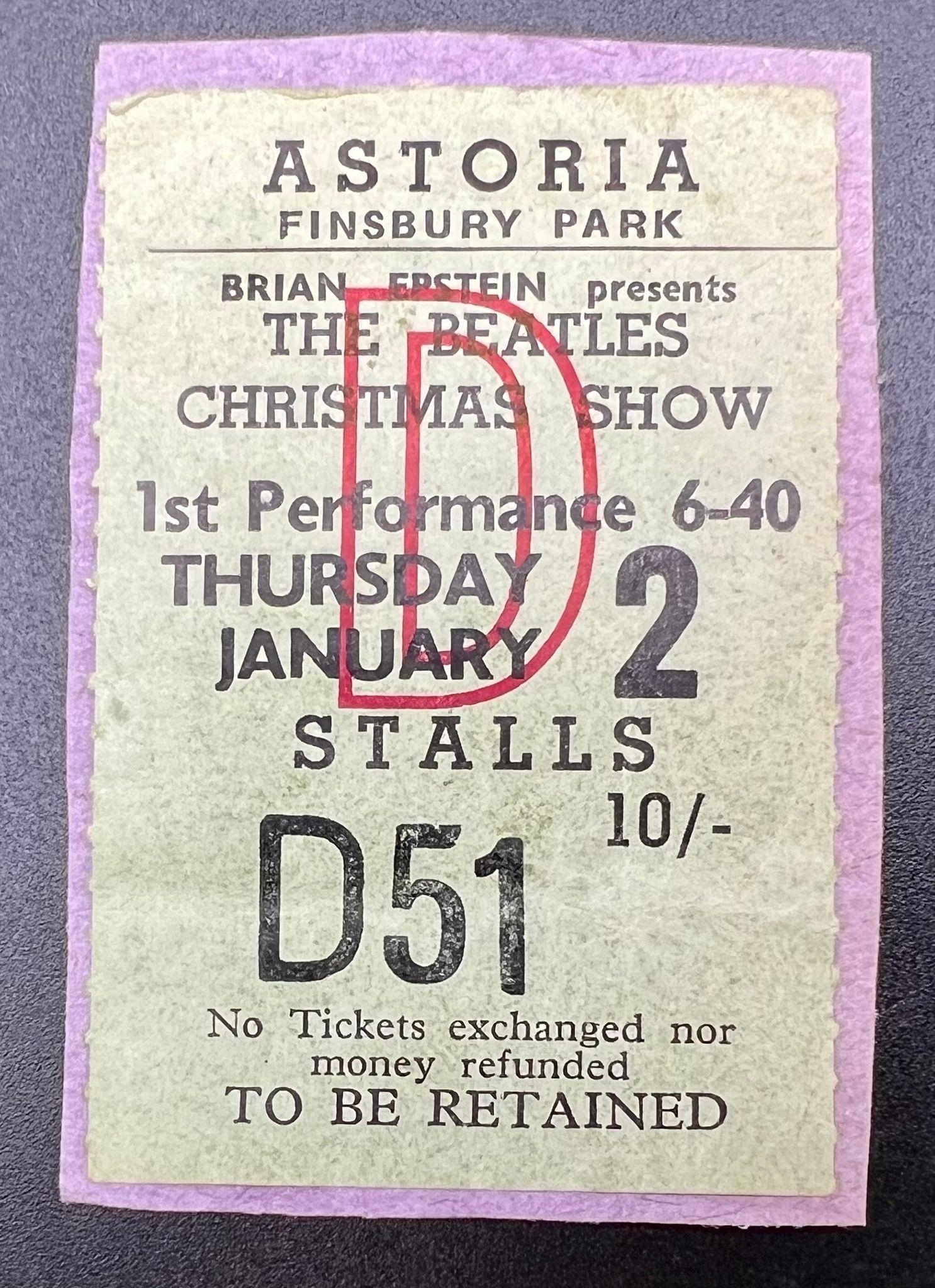 The BEATLES Christmas show programme and ticket from Thursday, January 2nd at the Astoria, - Image 3 of 6