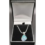 New Sterling Silver Opal Pendant Necklace 50cm Length Square Link Chain. Pendant is set with fancy