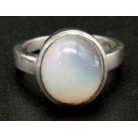 925 Silver Ring. Ethiopian White Fire Opal. Size N. 4.50 Ct.