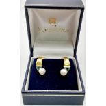 A Pair of 18K Yellow Gold, Emerald and Pearl Earrings. 5.14g total weight. Ref: 11926