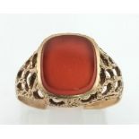 A Vintage 9K Yellow Gold Carnelian Ladies Signet Ring. Size M. 2.17g total weight.