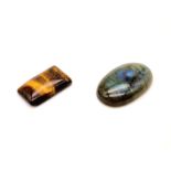 Lot of 2 Gemstones - 46.50 Ct Cabochon Labradorite & 24.64 Ct Cabochon Tiger Eye, Oval & Square