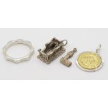 STERLING SILVER MIXED LOT 2 X CHARMS, 1 X RING SIZE M AND 1 X 2 TONE ST CHRISTOPHER ALL SILVER 12.5G