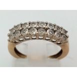 9k yellow gold diamond 2 row ring. Total Weight 2.4g, size G1/2 (dia:0.15ct)