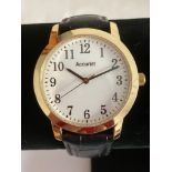 Gentlemans ACCURIST Quartz Wristwatch finished in gold tone, having large white face with black