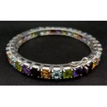 A 925 Sillver Bangle Bracelet with Garnet, Amethyst , Peridot, Citrine , Blue Topaz - AAA Quality