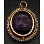 An Antique Amethyst and Pearl Pendant set in High Karat Gold. A wonderfully hypnotic, clean 20ct