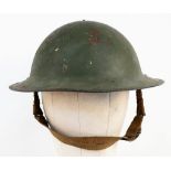 WW2 Home Guard Mk II 2C Brodie Steel Helmet.​ Shell painted green and stamped with maker mark ‘J.S.