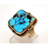 An Antique Victorian 18K Yellow Gold (tested) and Turquoise Ring. Size N 1/2. 7.79g total weight.