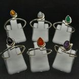 SET OF 6 STERLING SILVER STACKING STONE SET RINGS ALL SIZE Q & R 7.6G