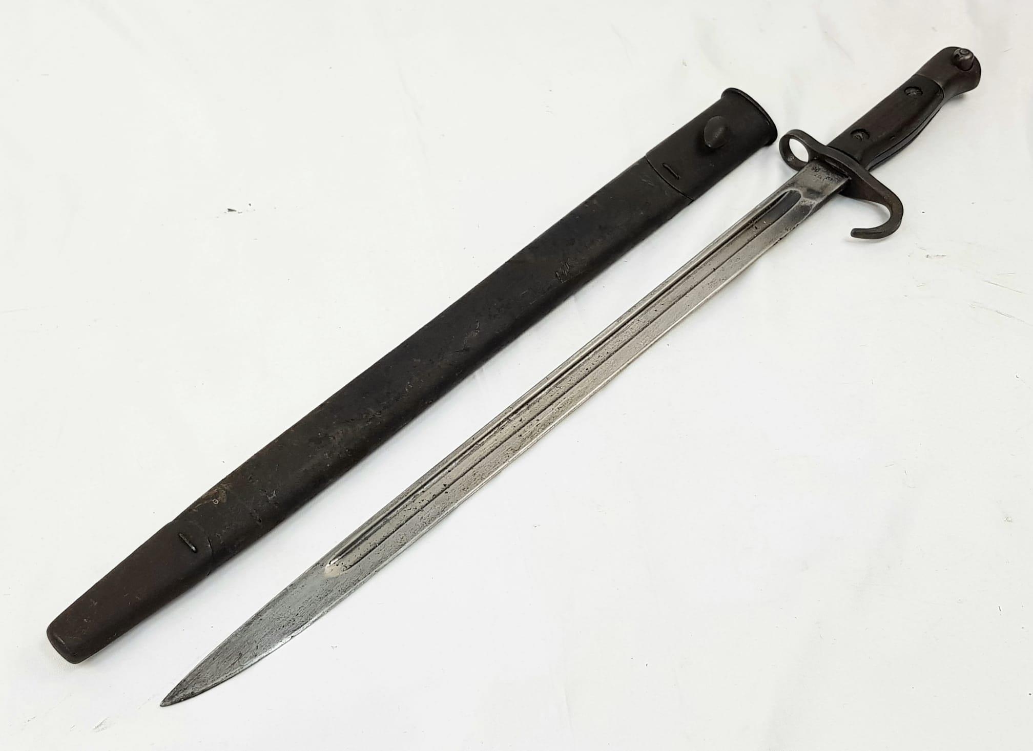 WW1 British 1907 Pattern Hooked Quillion Bayonet Dated 1908 Sanderson. - Image 2 of 5