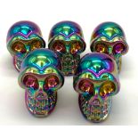 Five Miniature Quartz Skull Figurines with a Titanium Coating. 3cm each.