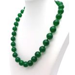 A Dark Green Chinese Jade Bead Necklace. 44cm. Beads - 12mm.