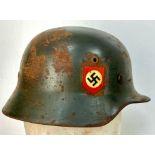 WW2 German M35 Police Helmet Small Size 60. Maker: N.S. Vereinigte Deutsche Nickel Werke AG,