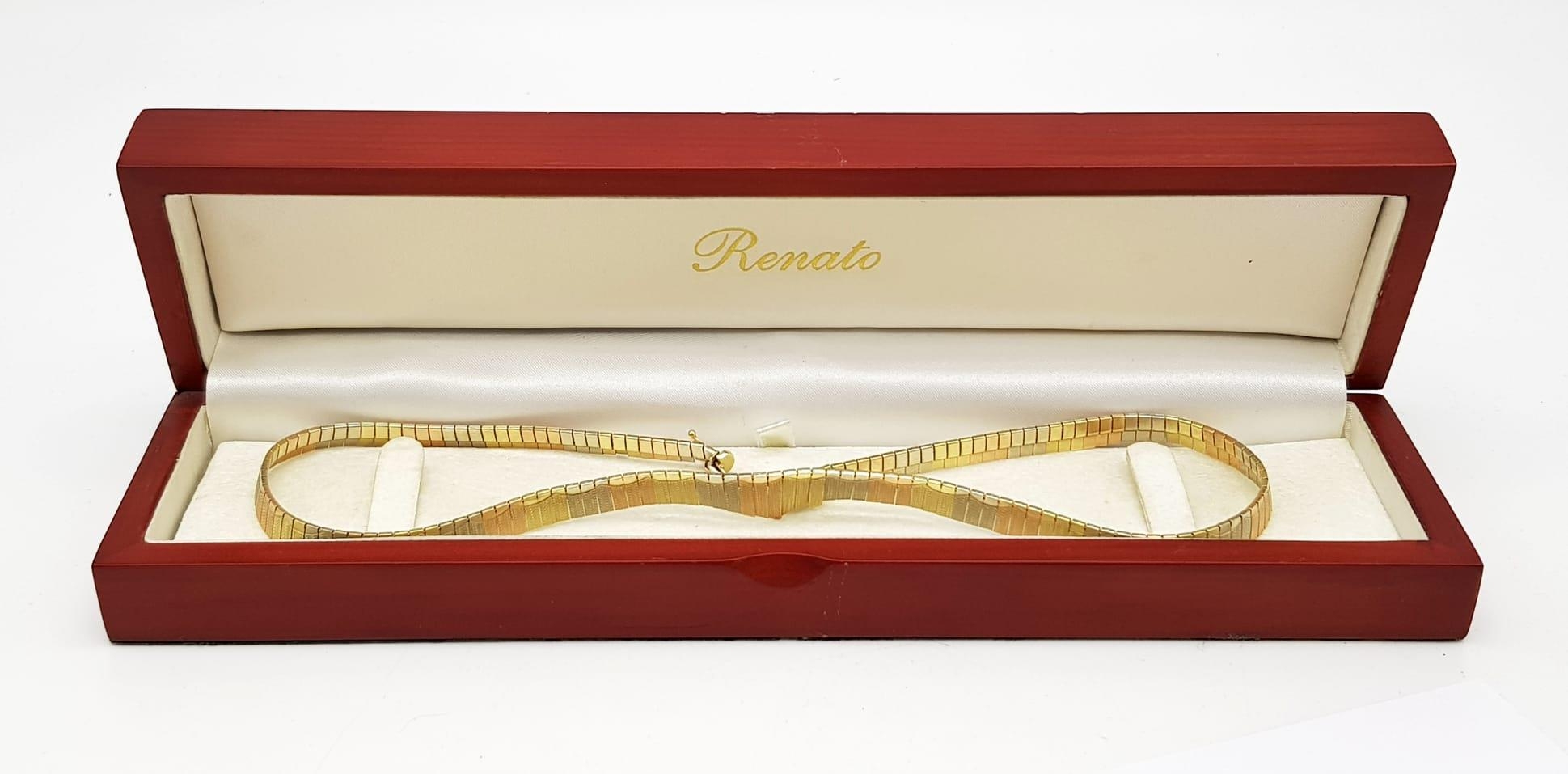 A Gorgeous Vintage Italian 14k Three-Colour Gold Choker Necklace. White, rose and yellow gold flat - Image 6 of 6