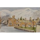 JE Vickers framed PAINTING of the quaint village of Tarleton. Frame size 43 x 35cm.