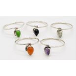 SET OF 5 STERLING SILVER STACKING STONE SET RINGS ALL SIZE S 6.1G