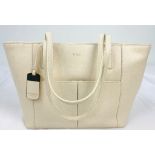 A Ralph Lauren Cream Leather Handbag. Two exterior flaps. Zipped inner compartment. 36cm width. 26cm