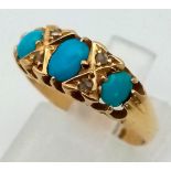 A Victorian Turquoise and Diamond 18K Yellow Gold Ring. Excellent quality turquoise. Size I/J. 3.21g