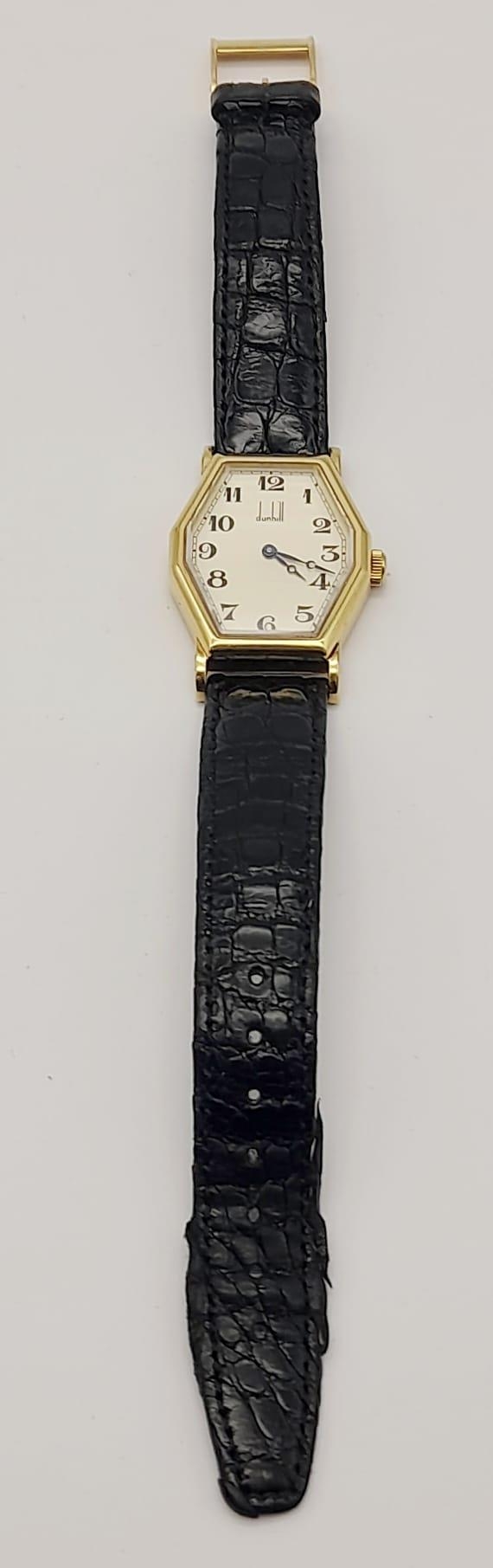 A Sublime Dunhill 18K Gold Limited Edition 100th Anniversary Unisex Watch. Original Black leather - Image 2 of 8
