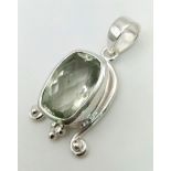 925 Silver Pendant. Faceted Aquamarine. Aquamarine - 9.91 Ct. 7.5gr.