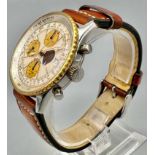 A Vintage Breitling Automatic Chronograph Navitimer Gents Watch. Brown leather strap. White dial