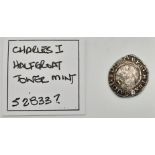 A Charles I Half Groat Tower Mint Hammered Silver Coin. S2833. Please see photos for conditions.