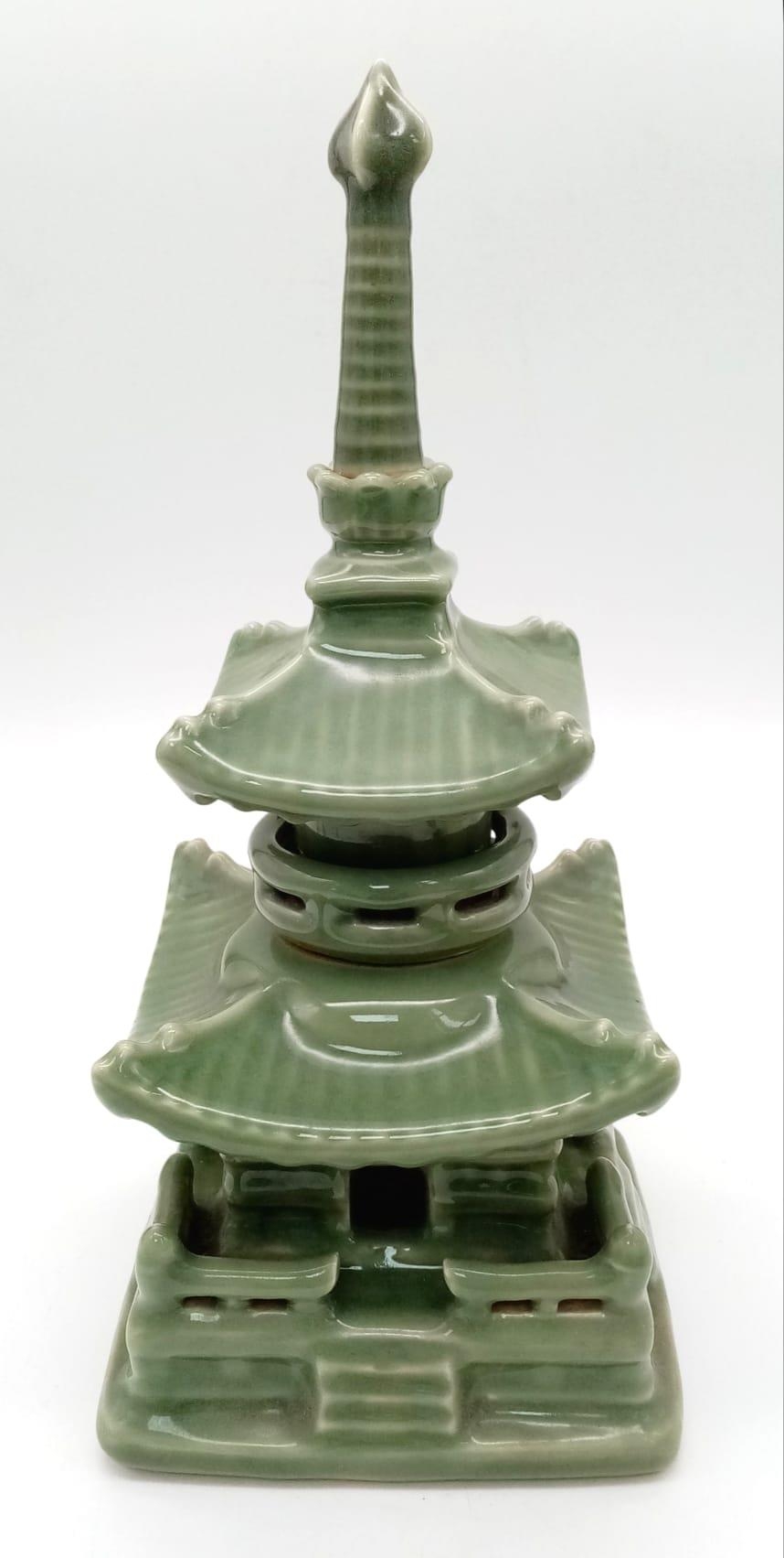 Antique Celadon Pagoda, Exceptionally high quality piece, probably of Chinese origin, made of - Image 2 of 4