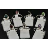 SET OF 7 STERLING SILVER STACKING STONE SET RINGS ALL SIZE M - N 8.9G