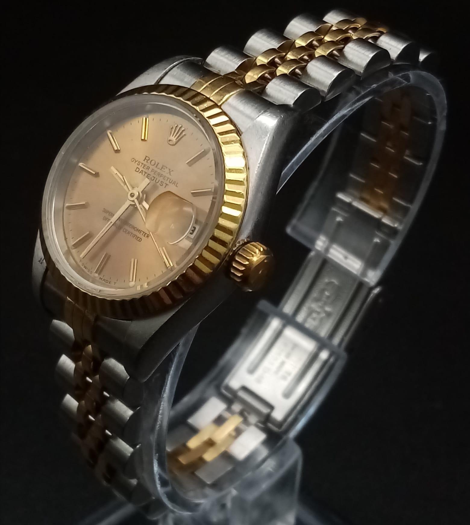 A Rolex Oyster Perpetual Datejust Ladies Watch. Bi-metal strap and case - 26mm. Gold tone dial - Image 3 of 13