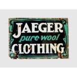 A Rare Vintage (1950s) Jaeger Pure Wool Clothing Sign. Enamel on cast iron. Came from a clothes shop