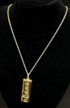 A 9K Yellow Gold Ingot Pendant on a 9K Yellow Gold Chain. 5cm and 50cm. Hallmarks for Sheffield
