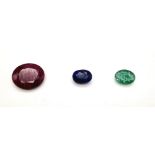 Set of 3 Gemstones - 20.58 Ct Faceted Colour Enhanced Ruby, 7.93 Ct Faceted Colour Enhanced Blue