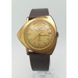 A Very Rare Vintage 1960s Lenox Racemaster Gents Watch. Brown leather strap. Gold tone pointed