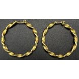 A Vintage Pair of 9K Yellow Gold Rope-Twist Hoop Earrings. 3.32g.