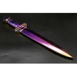 A Large Quartz Crystal Dagger with a Colourful Titanium Coating. 39cm total length.