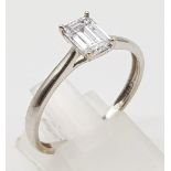 9k white gold emerald cut CZ solitaire ring. Total Weight 2.2g, size U