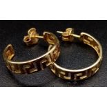 14K YELLOW GOLD AZTEC HOOP EARRINGS. TOTAL WEIGHT 3.4G