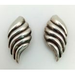 Designer silver fluted pattern clip on earrings. Ref:18