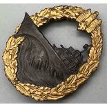 WW2 German Kriegsmarine Destroyer Badge. Makers mark S.H.u.Co. (Sohni Heubach & Company).