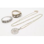 Sterling Silver CZ set bundle of 2 rings (both size X) and 20" silver box chain necklace. 15.2g