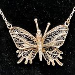 A Beautifully Designed Vintage Filigree Silver Butterfly Drop Pendant. Comes on a silver link