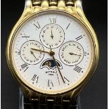 A Gold Plated Rotary Chronograph Quartz Moon-phase Gents Watch. Gold plated strap and case - 35mm.