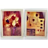 2 x Rochas Brigitte, Art work in wooden frames, both with Beautiful Tulip Art. Both H89cm x W69cm.